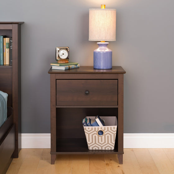 Prepac Yaletown 1 Drawer Tall Nightstand, Espresso