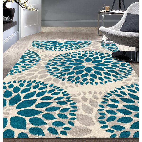 Rugshop Modern Floral Circles Design - Area Rug, 5' X 7', Blue