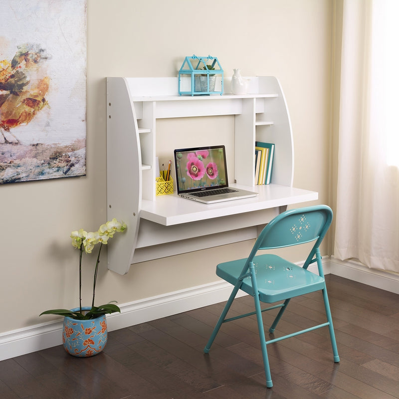 Prepac Wall Mounted Floating Desk with Storage in White