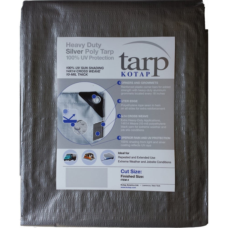 Kotap 12-ft x 20-ft Heavy-Duty 14 by 14 Cross Weave UV Blocking 10-mil Silver Poly Tarp, Item: TRS-1220