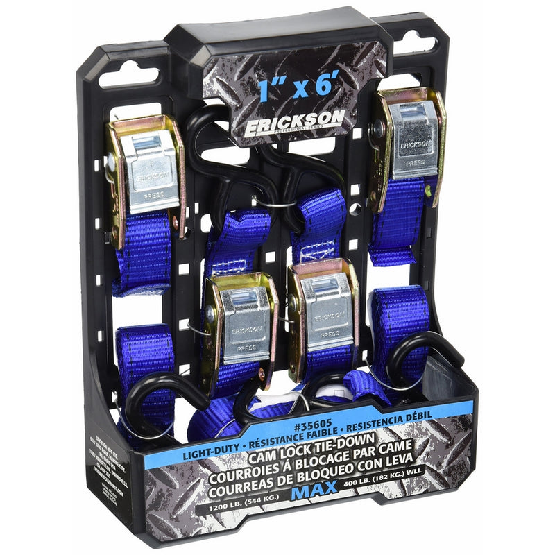 Erickson 35605 Light Duty Cam Lock Tie-Down Strap, 4 Pack (1" x 6', 1200 lb Load Capacity)