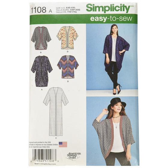 SIMPLICITY Patterns 1108 Misses' Kimono's in Different Styles, A (XXS-XS-S-M-L-XL-XXL)