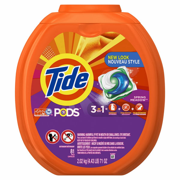 Tide PODS 3 in 1 HE Turbo Laundry Detergent Pacs, Spring Meadow Scent, 81 Count Tub - Packaging May Vary