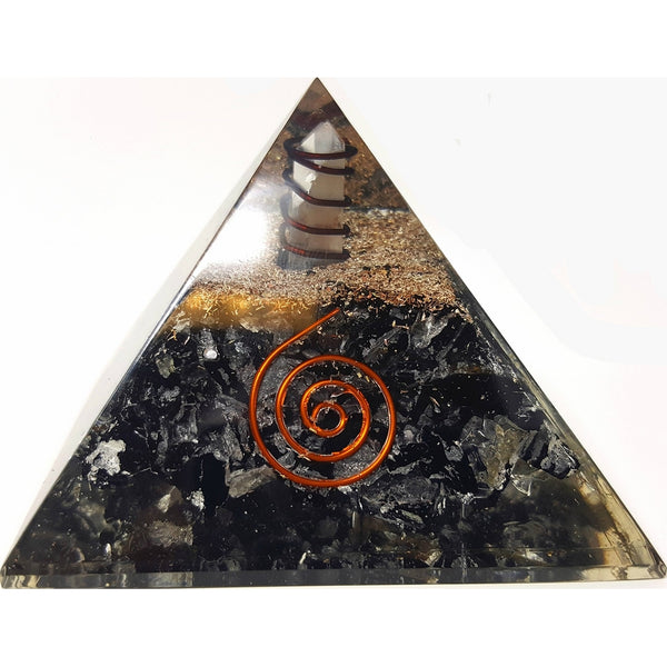 Black Tourmaline Crystal Orgone Pyramid Kit / Includes 4 Crystal Quartz Energy Points / EMF Protection Meditation Yoga Energy Generator