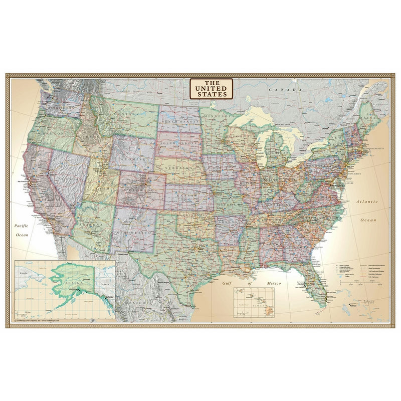 24x36 United States, USA US Executive Wall Map Poster Mural (24x36 PAPER)
