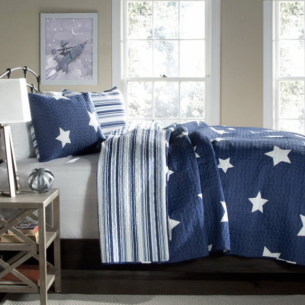 Lush Decor Star 3-Piece Quilt Set, Full/Queen, Navy