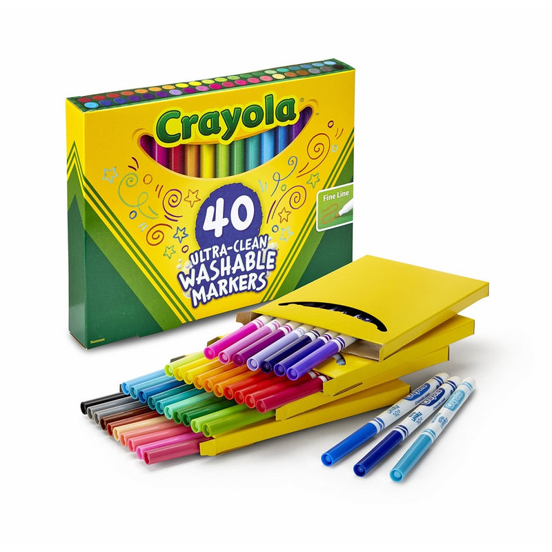 Crayola Ultra-Clean Washable Markers, Fine Line, 40 Count