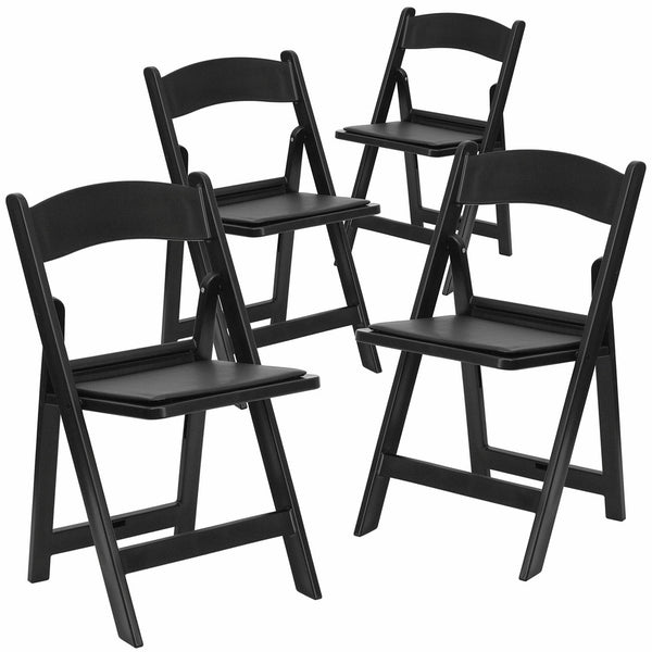 Flash Furniture 4 Pk. HERCULES Series 1000 lb. Capacity Black Resin Folding Chair with Black Vinyl Padded Seat