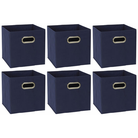 Household Essentials 81-1 Foldable Fabric Storage Bins | Set of 6 Cubby Cubes with Handles | Navy Blue