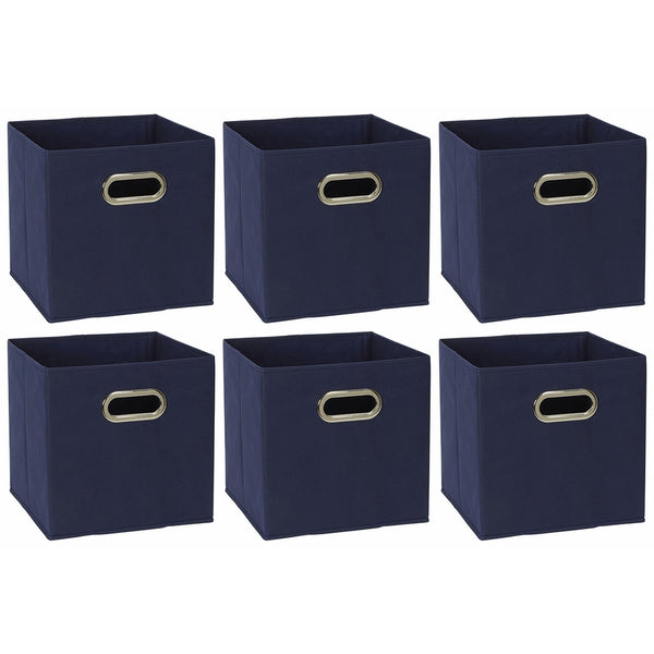 Household Essentials 81-1 Foldable Fabric Storage Bins | Set of 6 Cubby Cubes with Handles | Navy Blue