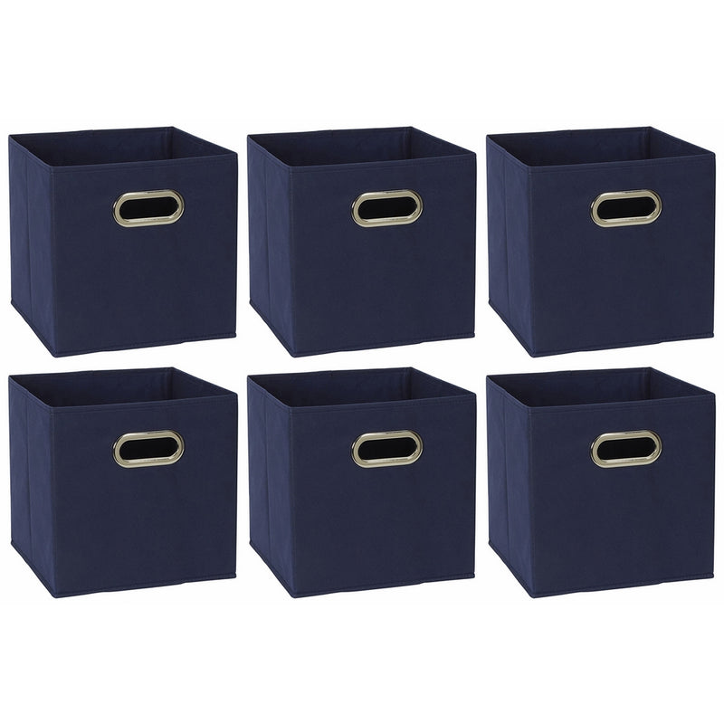 Household Essentials 81-1 Foldable Fabric Storage Bins | Set of 6 Cubby Cubes with Handles | Navy Blue