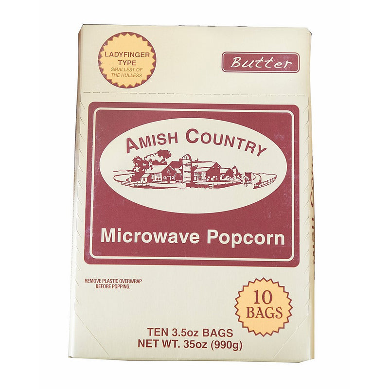 Amish Country Popcorn Microwave Ladyfinger Butter - Old Fashioned Microwave Popcorn - All Natural, Gluten Free, and Non GMO (10 Bags)- with Recipe Guide and 1 Year Freshness Guarantee
