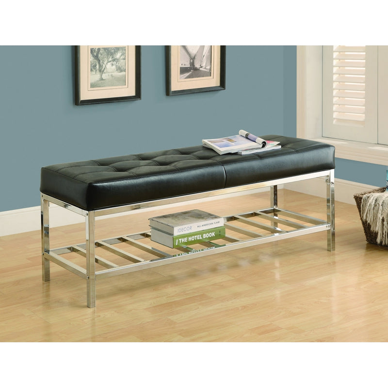 Monarch Leather-Look/Chrome Metal Bench, 48-Inch, Black