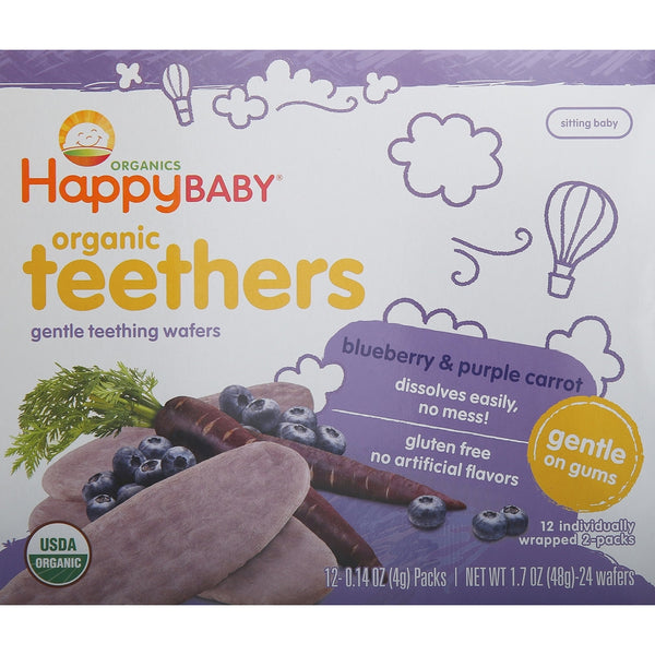 Happy Baby Gentle Teethers Organic Teething Wafers, Blueberry and Purple Carrot, 12 Count (Pack of 6)