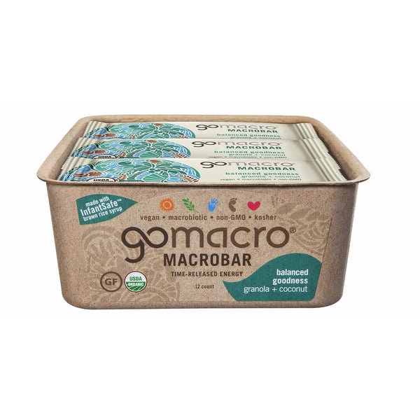 GoMacro MacroBar, Organic Vegan Protein Bar, Granola  Coconut, 2.4 Ounces (Pack of 12)
