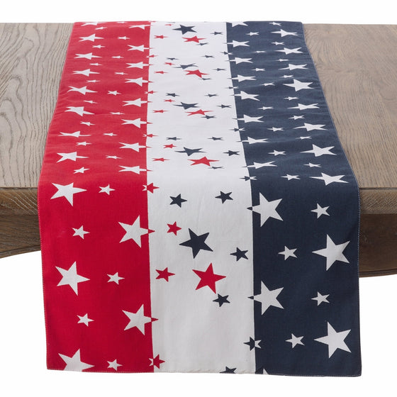 SARO LIFESTYLE Red White & Blue 4th of July Cotton Table Runner, 16" x 72", Multicolor