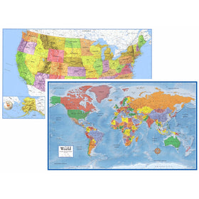 24x36 World and USA Classic Premier 3D Two Wall Map Set (Laminated)