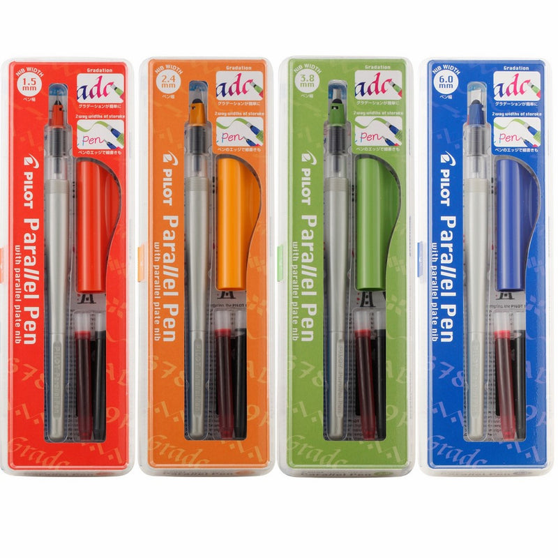 Pilot Parallel Calligraphy Pen Set, 1.5 mm, 2.4 mm, 3.8 mm and 6 mm with Black and Assorted Colors Ink Refills
