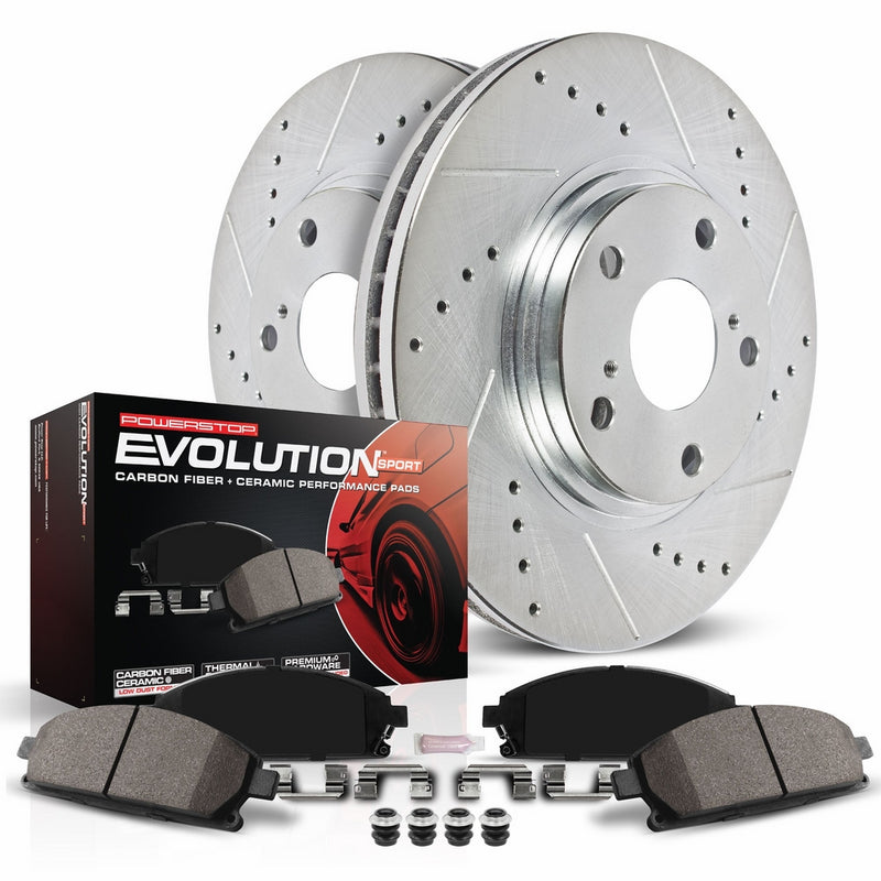 Power Stop K5857 Front Z23 Evolution Brake Kit with Drilled/Slotted Rotors and Ceramic Brake Pads