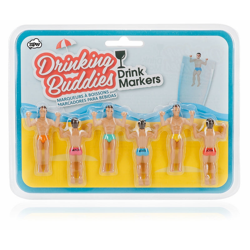 NPW Drinking Buddies Cocktail/Wine Glass Markers, 6-Count, Classic