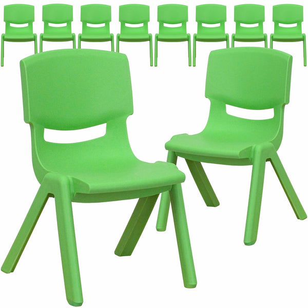 Flash Furniture 10 Pk. Green Plastic Stackable School Chair with 10.5'' Seat Height