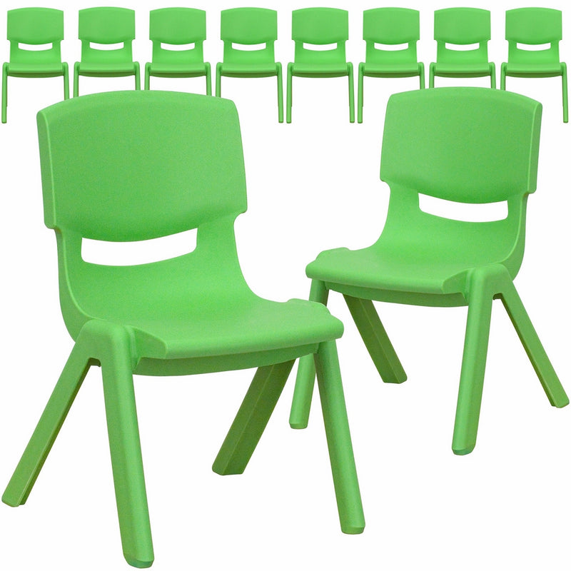 Flash Furniture 10 Pk. Green Plastic Stackable School Chair with 10.5'' Seat Height