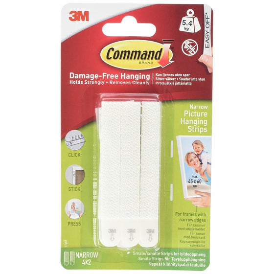 Command Narrow Picture Hanging Strips, White, 4-Pairs (17207-ES)