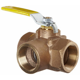 Apollo 70-600 Series Bronze Ball Valve, Two Piece, 3-Port Diverting, Lever, 1-1/4" NPT Female