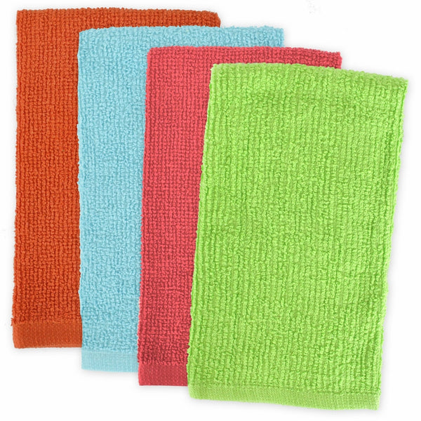 DII Kitchen Bar Mop Cleaning Terrycloth Towels (16 x 19", 4 Pack) Pure Cotton, Machine Washable, Absorbent, Everyday Basic Lint-free Dishtowels - Brights