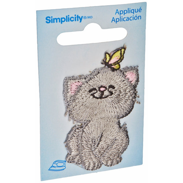 Wrights Iron-On Appliques-Cat W/Butterfly 2"X1-1/4" 1/Pkg