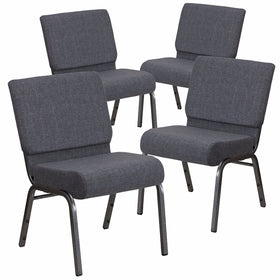 Flash Furniture 4 Pk. HERCULES Series 21''W Church Chair in Dark Gray Fabric - Silver Vein Frame