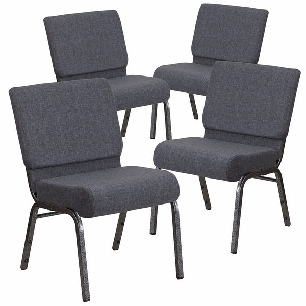 Flash Furniture 4 Pk. HERCULES Series 21''W Church Chair in Dark Gray Fabric - Silver Vein Frame