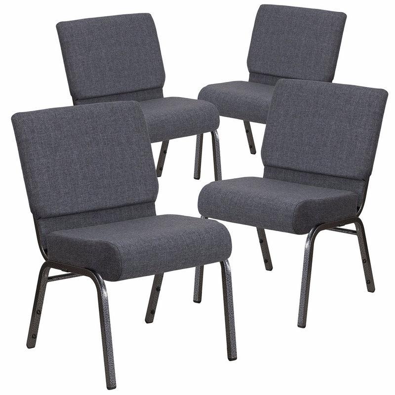 Flash Furniture 4 Pk. HERCULES Series 21''W Church Chair in Dark Gray Fabric - Silver Vein Frame