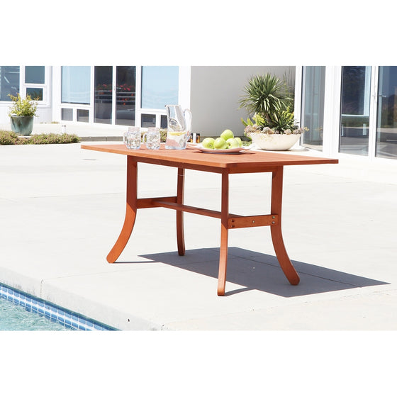Vifah V189 Outdoor Wood Rectangular Table with Curvy Legs, Natural Wood Finish, 59 by 36 by 29-Inch