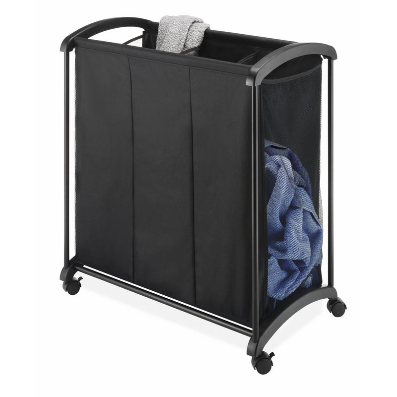 Whitmor 3 Section Laundry Sorter with Wheels - Black