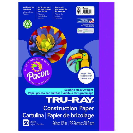 Pacon Tru-Ray Construction Paper, 9in. x 12in., Magenta