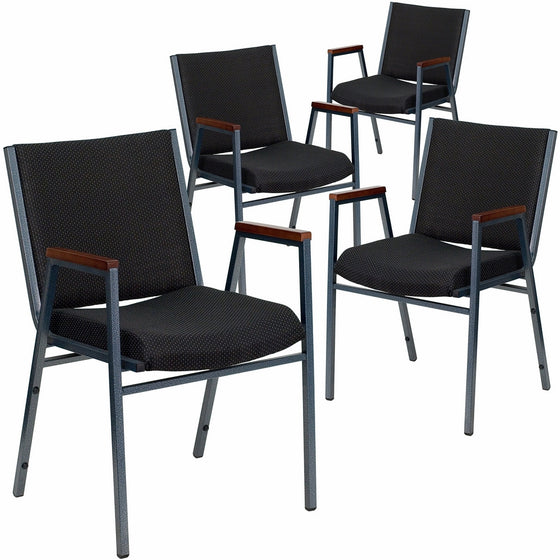 Flash Furniture 4 Pk. HERCULES Series Heavy Duty Black Dot Fabric Stack Chair with Arms