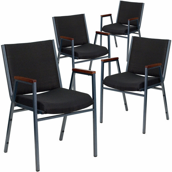 Flash Furniture 4 Pk. HERCULES Series Heavy Duty Black Dot Fabric Stack Chair with Arms