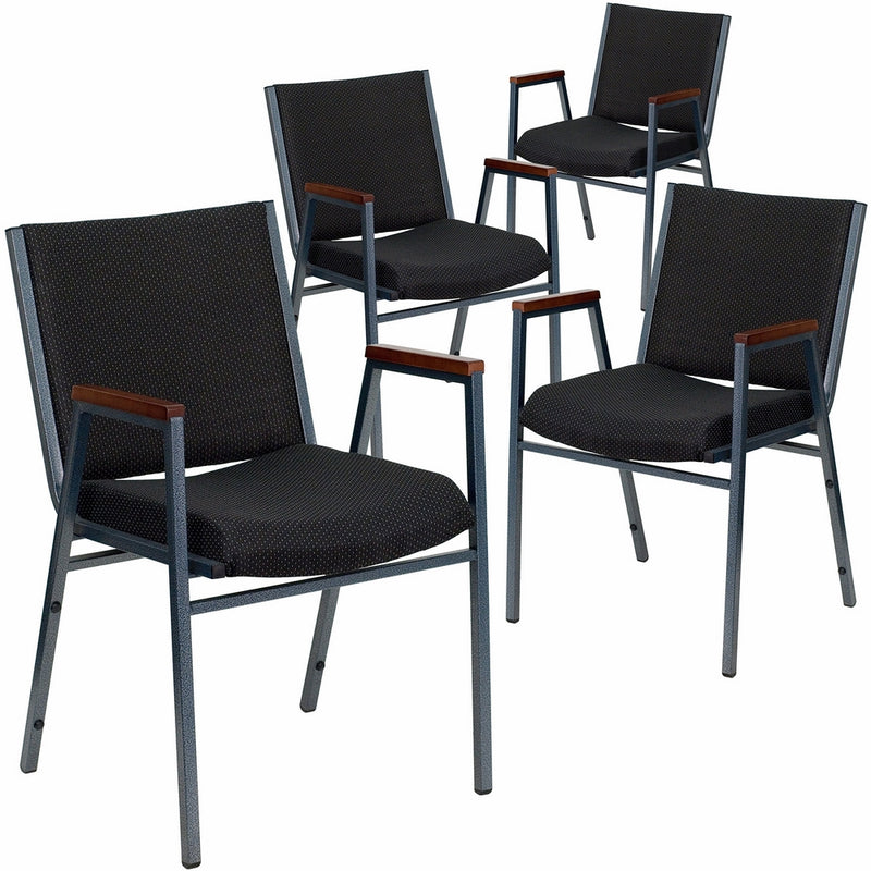 Flash Furniture 4 Pk. HERCULES Series Heavy Duty Black Dot Fabric Stack Chair with Arms