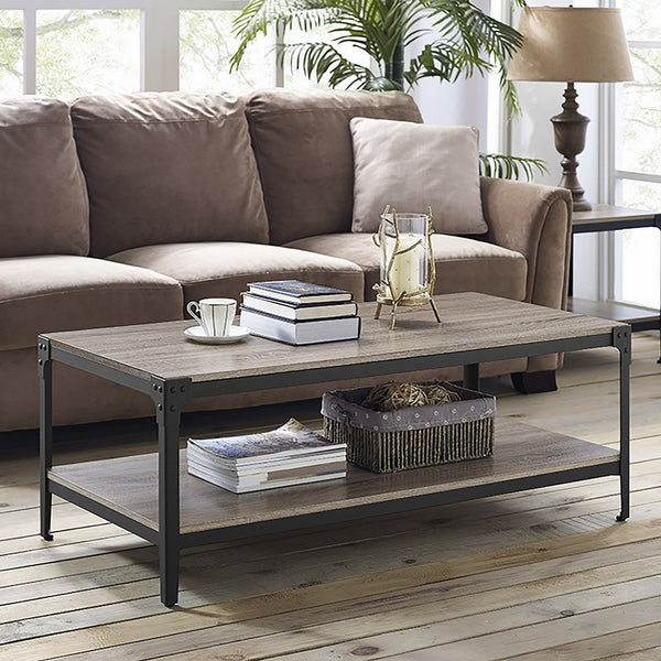 Walker Edison Furniture 48" Angle Iron Rustic Wood Coffee Table - Driftwood