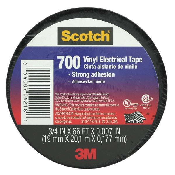 3M Scotch Vinyl Heat-Resistant UL Listed CM Certified Electrical Tape .75” x .007” x 66'