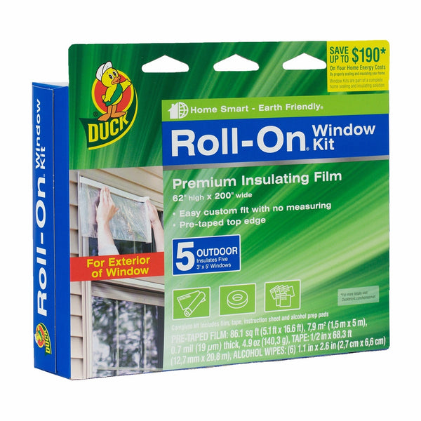 Duck Brand Roll-On Outdoor 5-Window Premium Insulating Film Kit, 62-Inch x 200-Inch, 281072