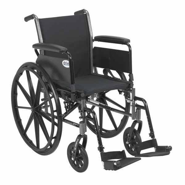 Drive Medical Cruiser III Light Weight Wheelchair with Various Flip Back Arm Styles and Front Rigging Options, Black, 18"