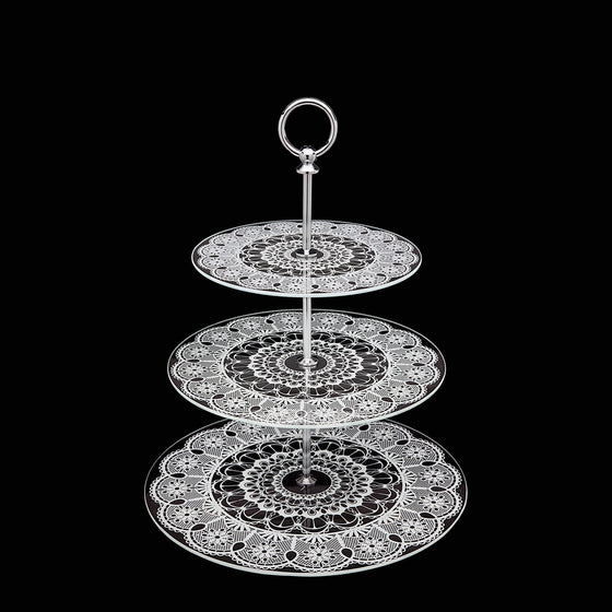 Glass Lace 3 Tier Serving Tray