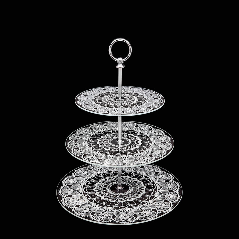 Glass Lace 3 Tier Serving Tray