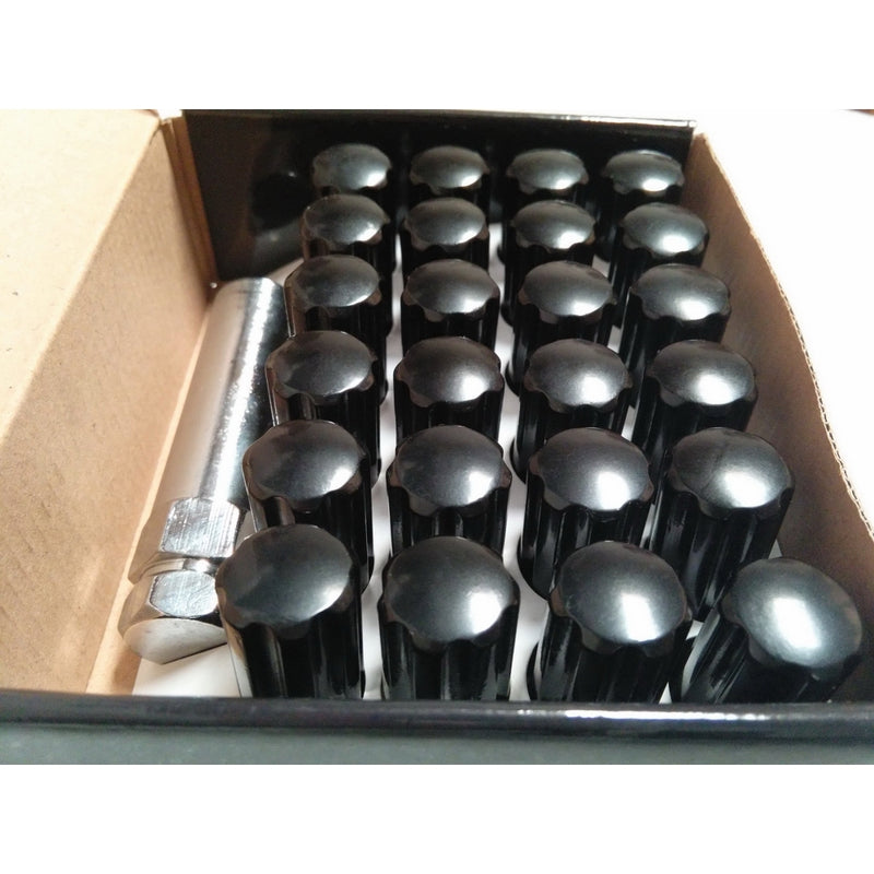 AccuWheel LNS-14150B6 Small Diameter Acorn Spline Drive Black Lug Nuts with Key (14mm x 1.5 Thread Size) - Pack of 24 Lugnuts