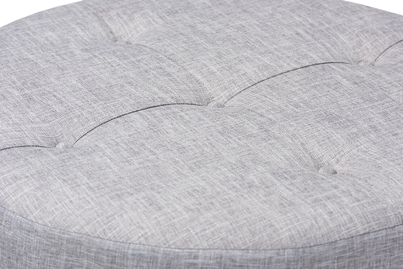 Baxton Studio Vinet Modern and Contemporary Light Gray Fabric Upholstered Natural Wood Cocktail Ottoman
