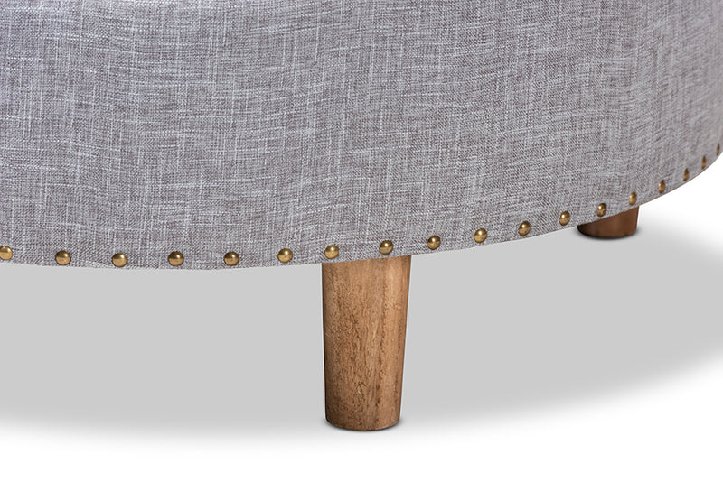 Baxton Studio Vinet Modern and Contemporary Light Gray Fabric Upholstered Natural Wood Cocktail Ottoman