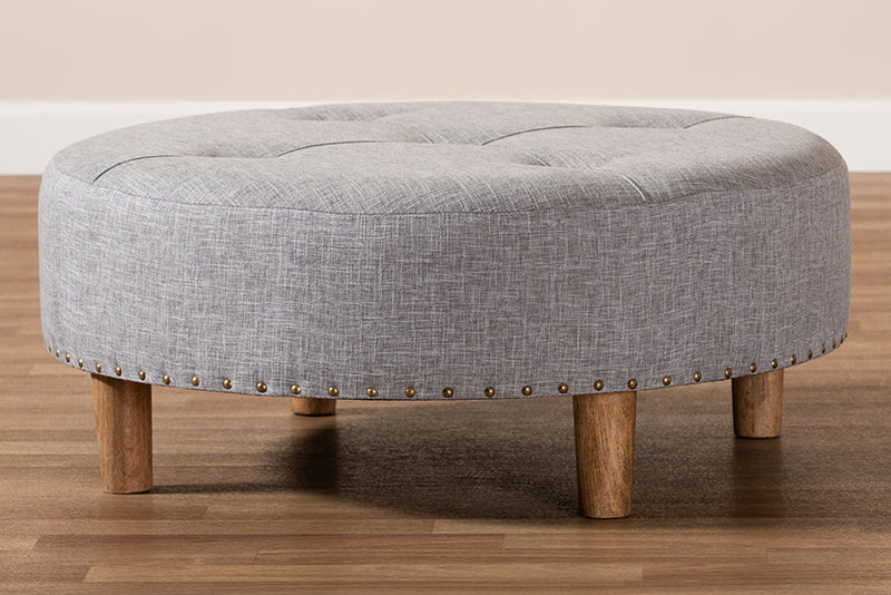 Baxton Studio Vinet Modern and Contemporary Light Gray Fabric Upholstered Natural Wood Cocktail Ottoman