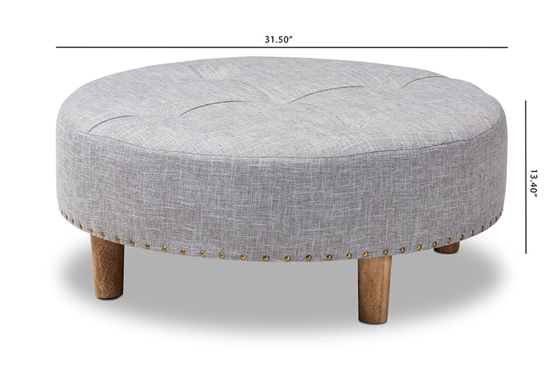 Baxton Studio Vinet Modern and Contemporary Light Gray Fabric Upholstered Natural Wood Cocktail Ottoman
